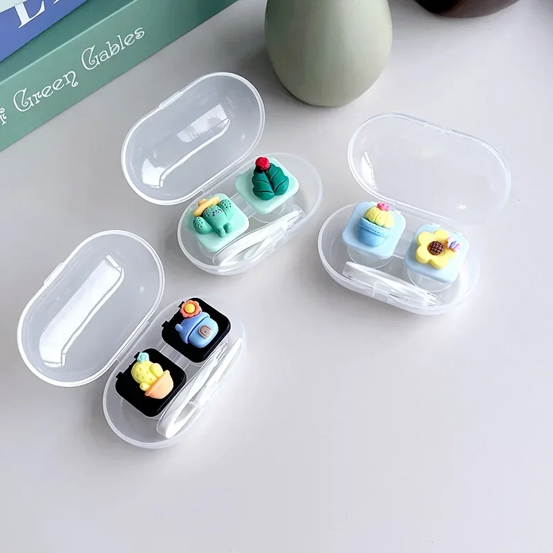 DIY Contact Lens Case Mini Compact Clamshell Contact Lens Case Storage Companion Box Double Box