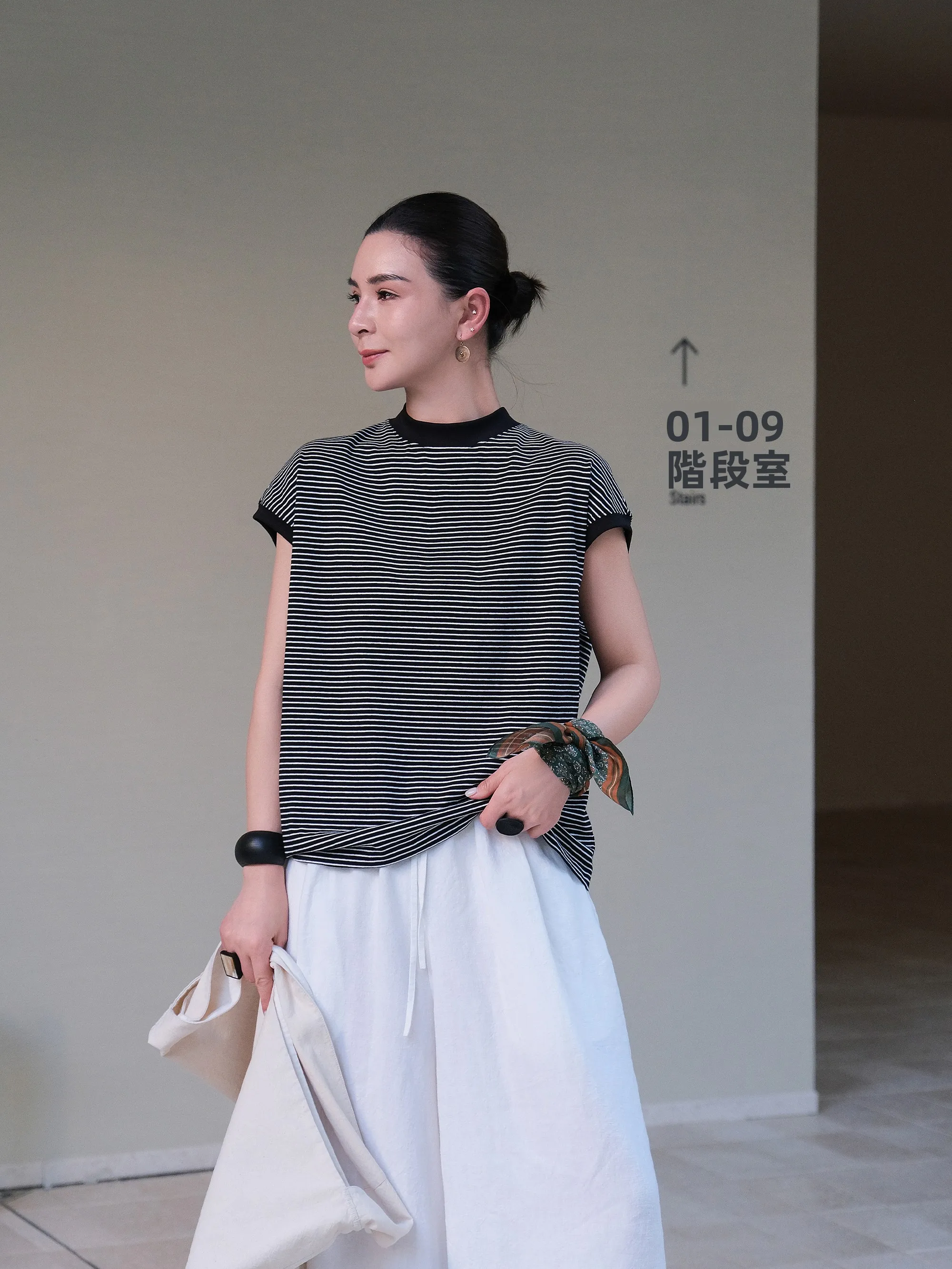 

Pure Cotton Soft Skin-friendly Slim Fit Striped Half Collar Sleeveless Top Casual Style Spring Fashion Women's T-shirt