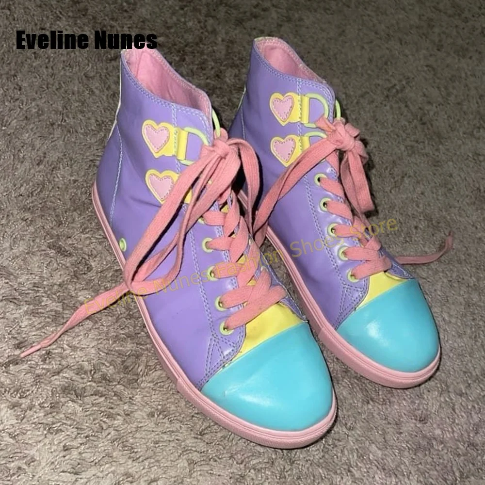 Y2K Girl Sweet High Top Sneakers Color Block Heart Applique Lace Up Shoes Festival Street Party Women Cute Casual Footwear 2026 view 2