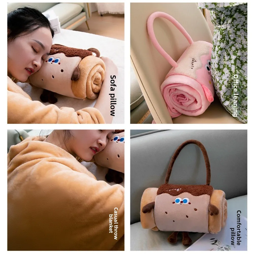 Soft Cartoon Blanket Comfortable Warm Three-dimensional Roll Blanket Dual-use Lightweight Lunch Break Blanket Office Home