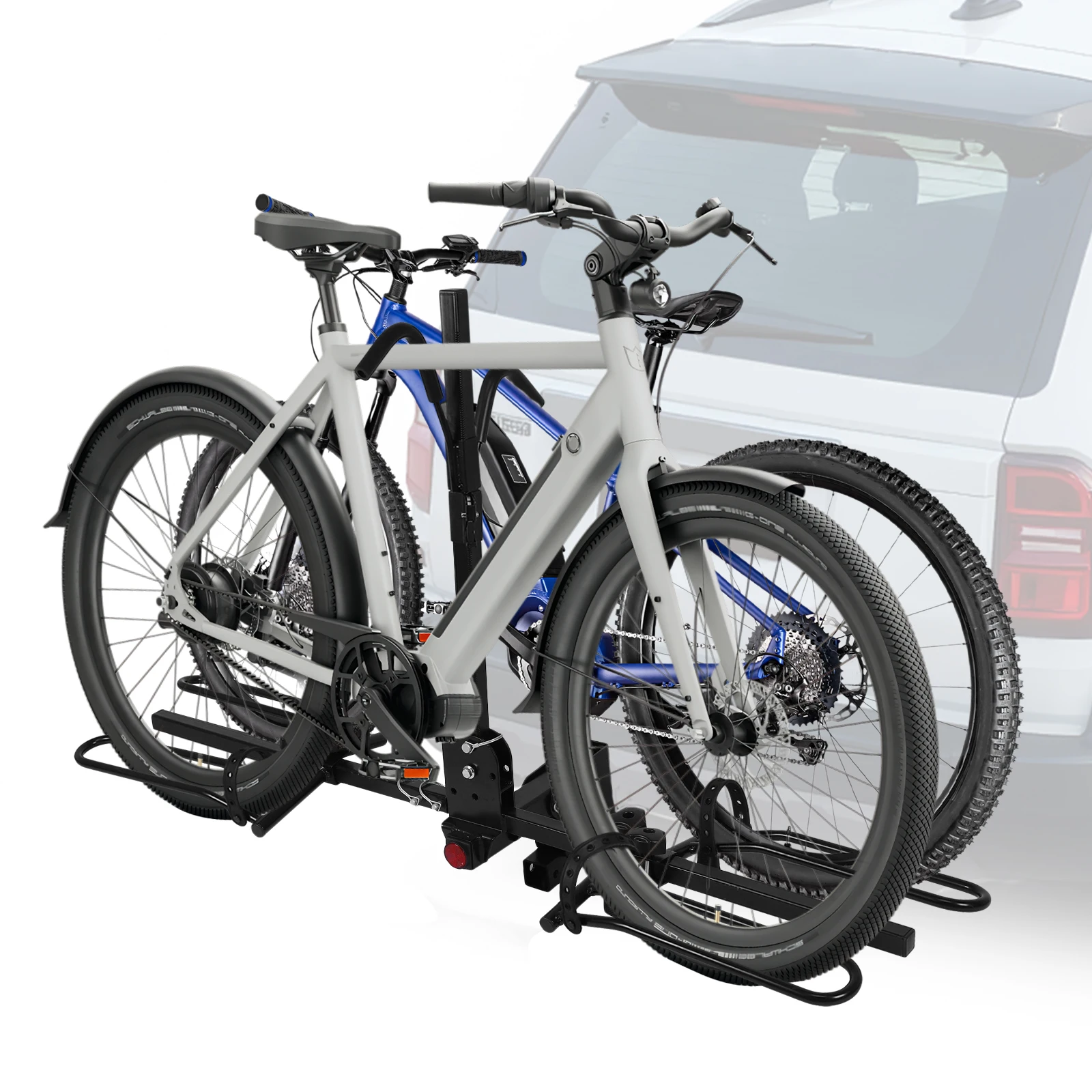 

Hitch Mount Bike Carrier Foldable Rear Trailer Steel Mount Rack Rust Proof Electric Bicycles Racks Carries 2 Bikes Up To 80 Lbs