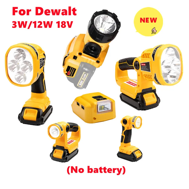 3W/12W 18V LED Lamp Flashlight For Dewalt DCB140 DCB200(NO Battery,NO Charger)Lithium Battery USB Outdoor Tools Work Light