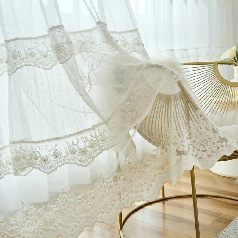 Custom Size European Luxurious Embroidery Modern Luxury Curtains for Living Room Bedroom Hall Dining Romantic White Tulle Decor