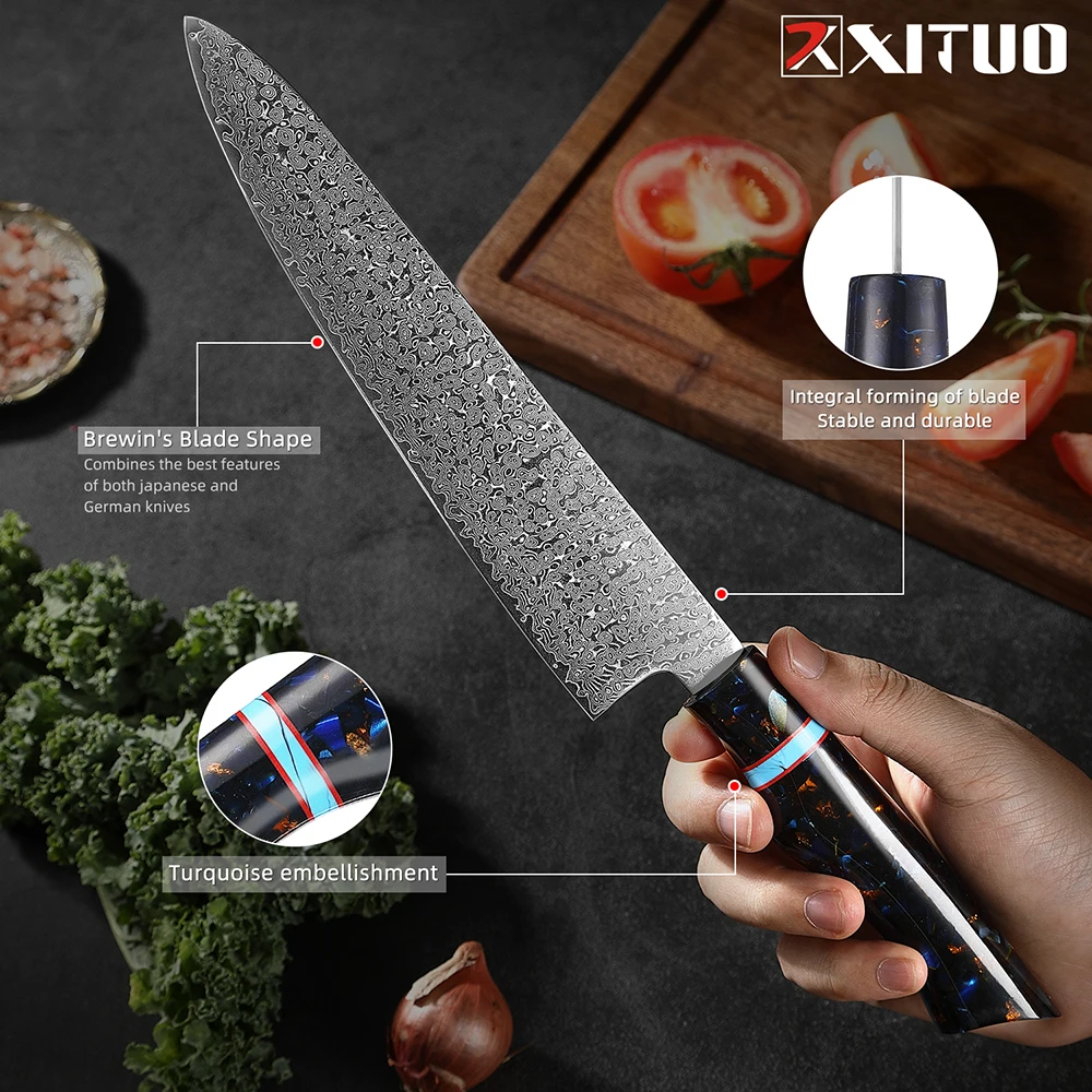 XITUO Kitchen Knives Set Japan VG10 Damascus Steel 1-8pcs Chef Knife Gift Sharp Full Tang Slicing Cleaver Santoku Utility Tools