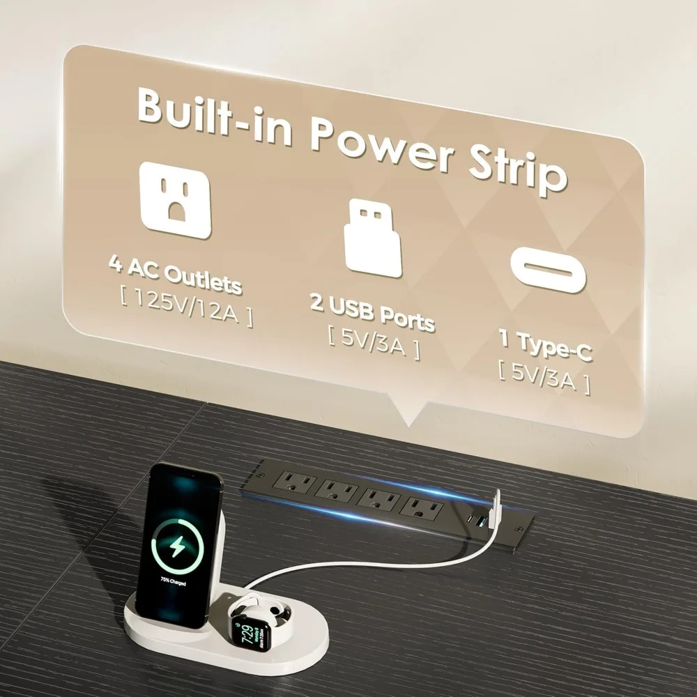 وحدة تحكم تلفزيون مقاس 65-70 بوصة مع 11 درجًا وإضاءة LED ومنافذ طاقة مركز ترفيه #5