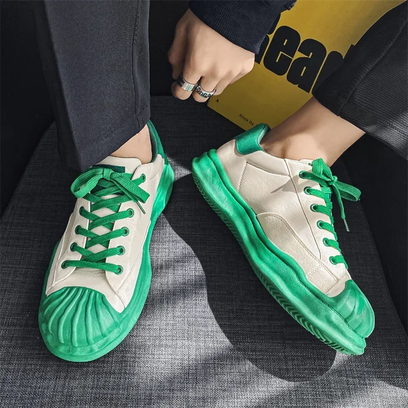 Harajuku Green Casual Sneakers Men Spring Shellhead Vulcanized Shoes Men Street Hip Hop Canvas Sneakers Men Platform Footwear