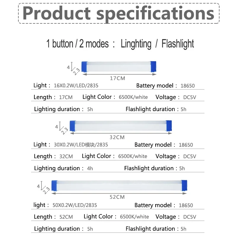 USB Charging Camping Lamp Tube LED Emergency Light Strong Magnetic Portable Lighting Outdoor Tent Hook Small Night Light