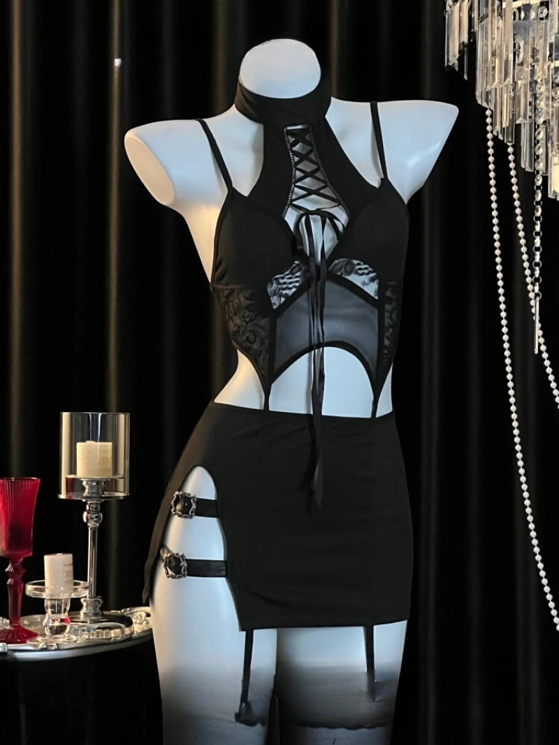 

Комплект из двух частей корсета с лямкой на шее, женский облегающий наряд, элегантная юбка с разрезом Клубная одежда, шикарное платье для улучшения фигуры, современное нижнее белье