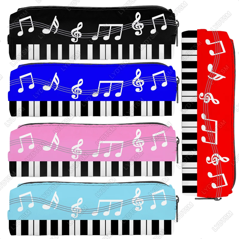 Cute Piano Musical Note Print Cosmetic Case Pencil Bag Large Capacity Stationery Bag Pencil Box for Office School Supplies