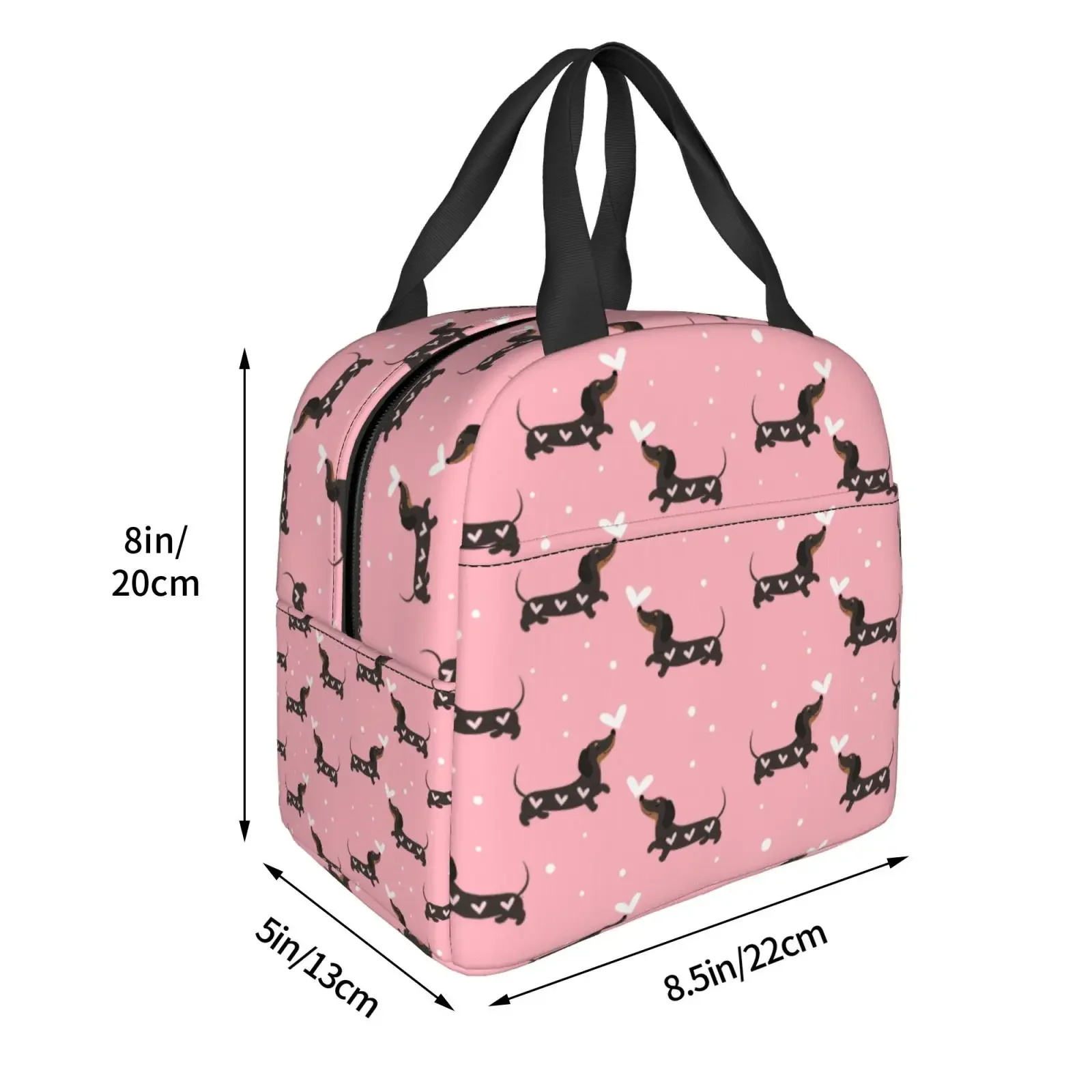 

Dachshund Sausage Dogs Pink Flowers Print Reusable Insulated Lunch Bag Cooler Tote Box Container with Front Pocket for Woman Man