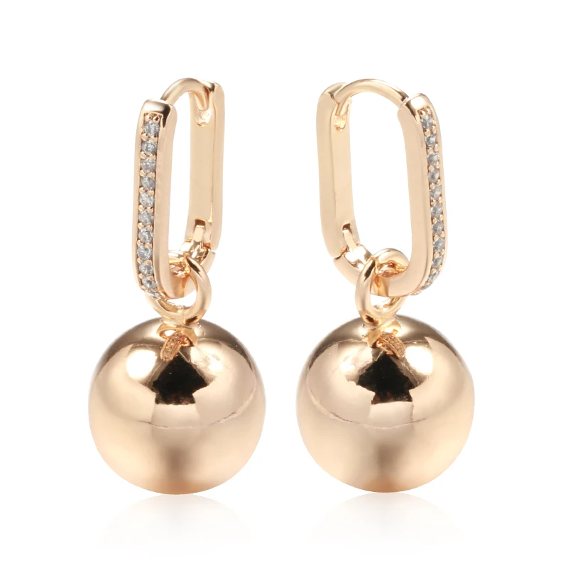 Kinel New Retro Glossy Spherical Long Earrings 585 Rose Gold Color Fashion Wedding Jewelry Unique Modern Metal Drop Earrings