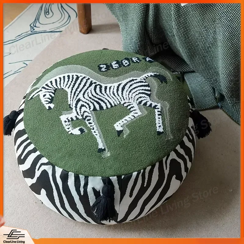 for Wholesale Price Customizable Deluxe Zebra Pattern Ottoman Cushion Cover and Insert Washable Bohemian Floor Seat