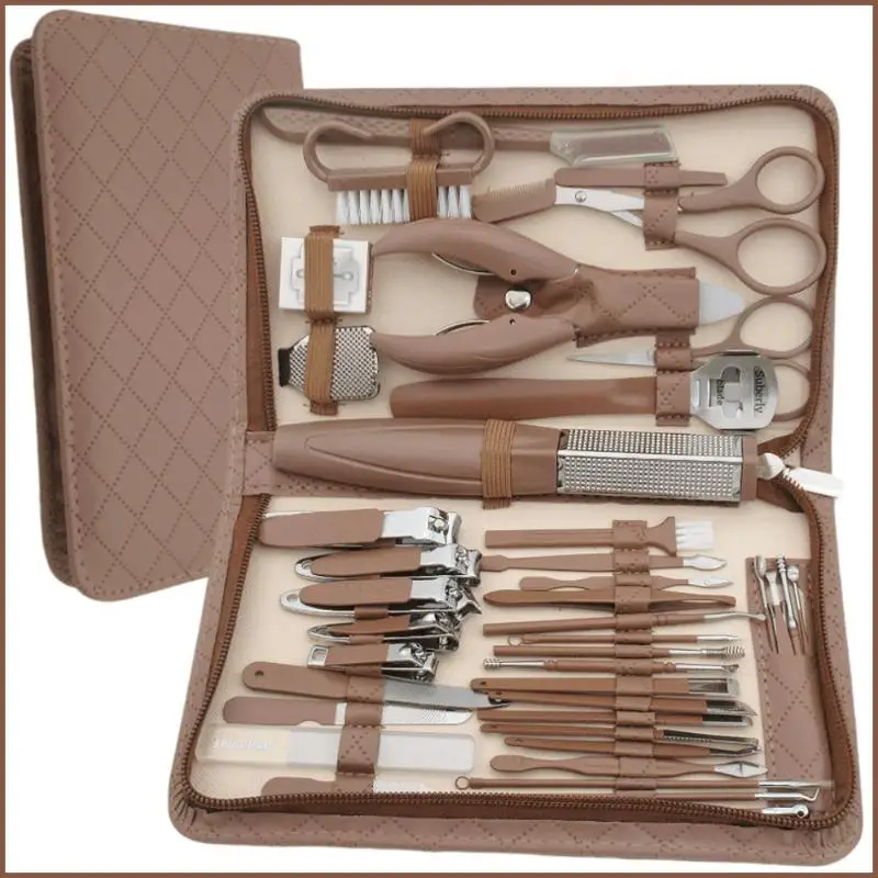 42-teiliges Nagelknipser-Set mit Reißverschluss, Ledertasche, Edelstahl, Maniküre-Set, Maniküre für Fingernägel, Zehennägel, Maniküre-Werkzeuge