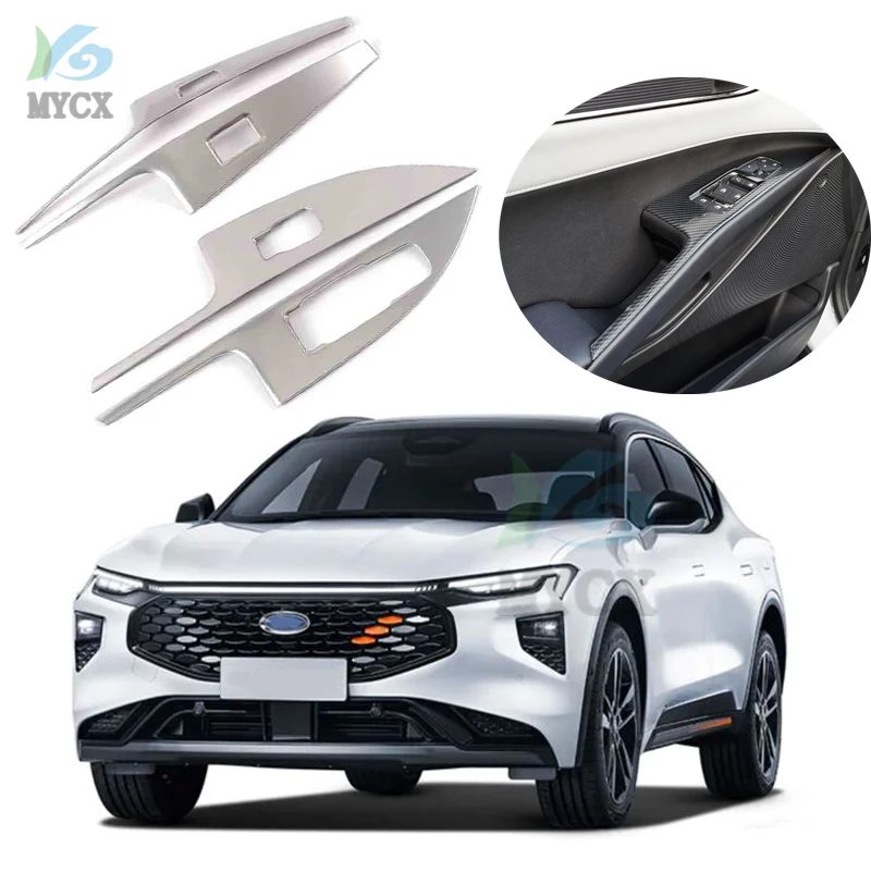 For Ford EVOS 2021 2022 Stainless steel Fiber Window Glass Switch Botton Interior Accessories Frame Trim 4PCS