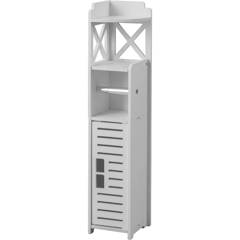 ตู้เก็บของในห้องน้ํา: ตู้ใส่กระดาษชําระพร้อมม้วนสําหรับพื้นที่ขนาดเล็กสีขาว