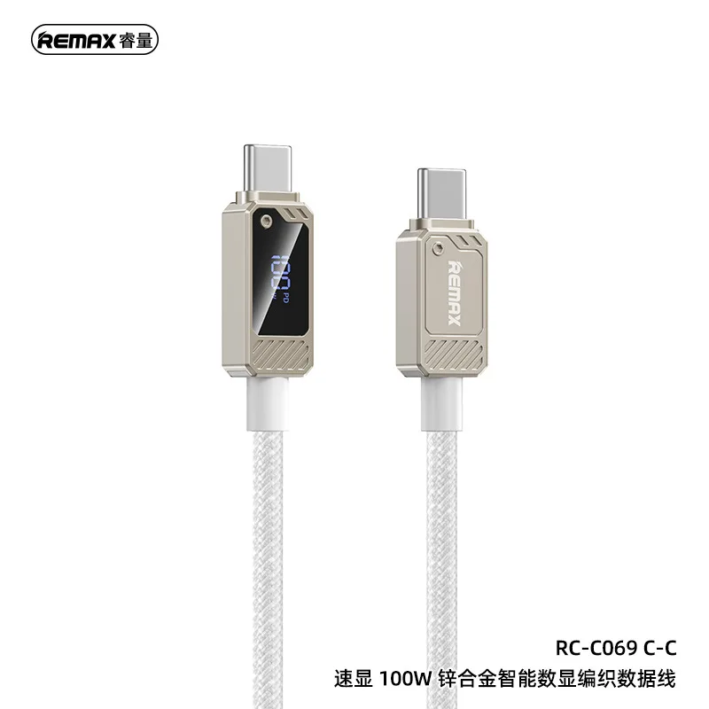 Remax 100W Fast Charge Cable With Smart Digital Display A-C Date Cable USB-A to Type-C Fast Charging USB Cable For Xiaomi Huawei