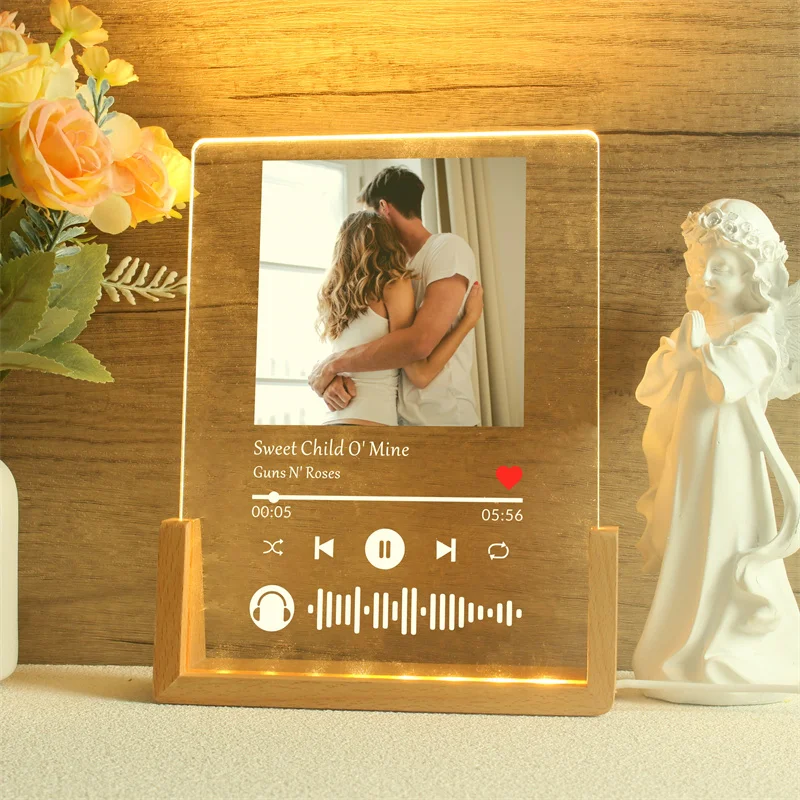 Custom Song Acrylic Plaque,Personalized Photo Frame,Podcast Code Night light Lamp,Playlist Streaming,Gift for Couple