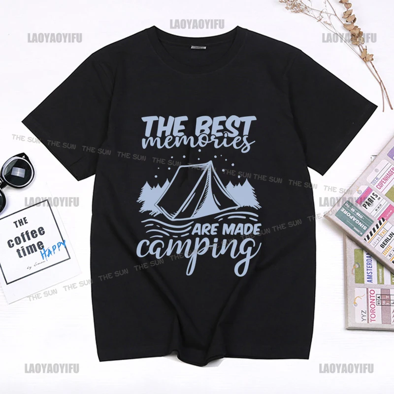 The Best Memories Are Made Camping Men's Cotton Printing Harajuku Casual T-Shirt  Fashion Short Sleeve Clothing Streetwear