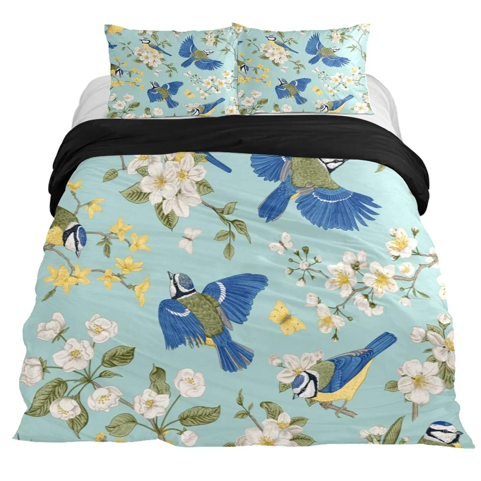 Hummingbirds Duvet Cover Set Tropical Flowers Nature Blooms Bedding Set Tropical Birds Theme Queen Size 2/3 Pcs Comforter Cover