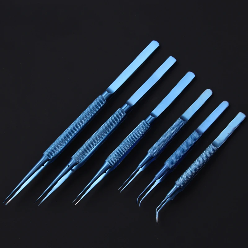 Microtweezers Tools Ophthalmic Plastic Instruments Titanium Alloy Round Handle Straight Elbow Platform With Hooked Teeth Forceps