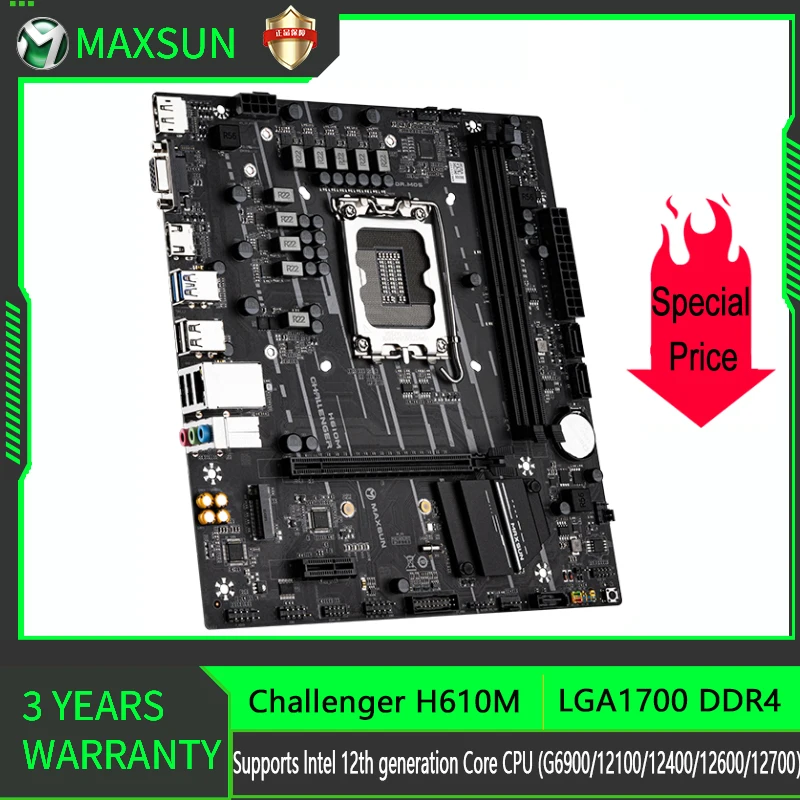 

MAXSUN Challenger H610M Motherboard LGA 1700 DDR4 Desktop RAM Memory NVME USB Supports Intel 12th 13th CPU 12100 12400 13600K/F