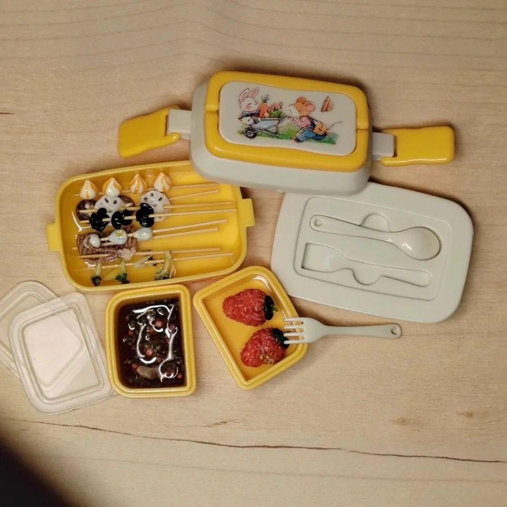 Cute 1/6 1/12 Scale Doll Picnic Box Multicolor Plastic Doll Accessories Cartoon Pattern Dollhouse Lunch Box Dollhouse