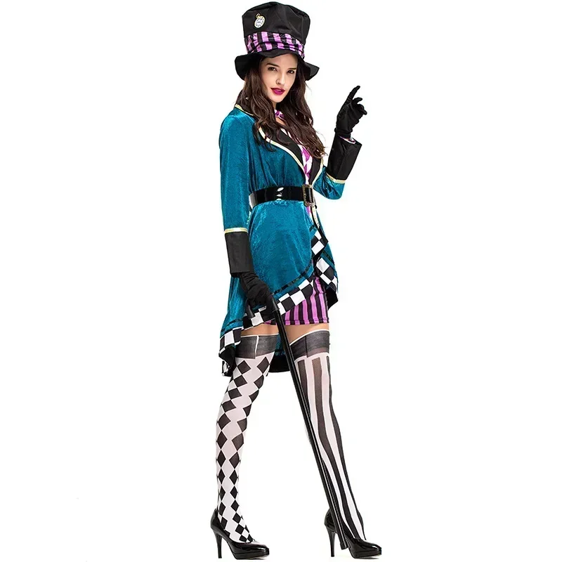 

Halloween Alice In Wonderland Clock Mad Hatter Cosplay Costume Adult Fairy Tale Dress Women Magic Show Tuxedo Fancy Dress