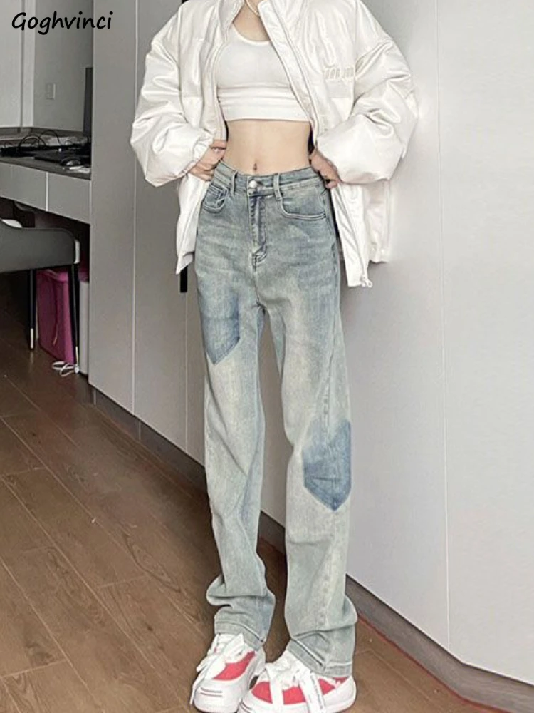 

Wide Leg Jeans Women Retro High Waist All-match Baggy Simple American Style Spring New Fashion Design Washed Casual Streetwear