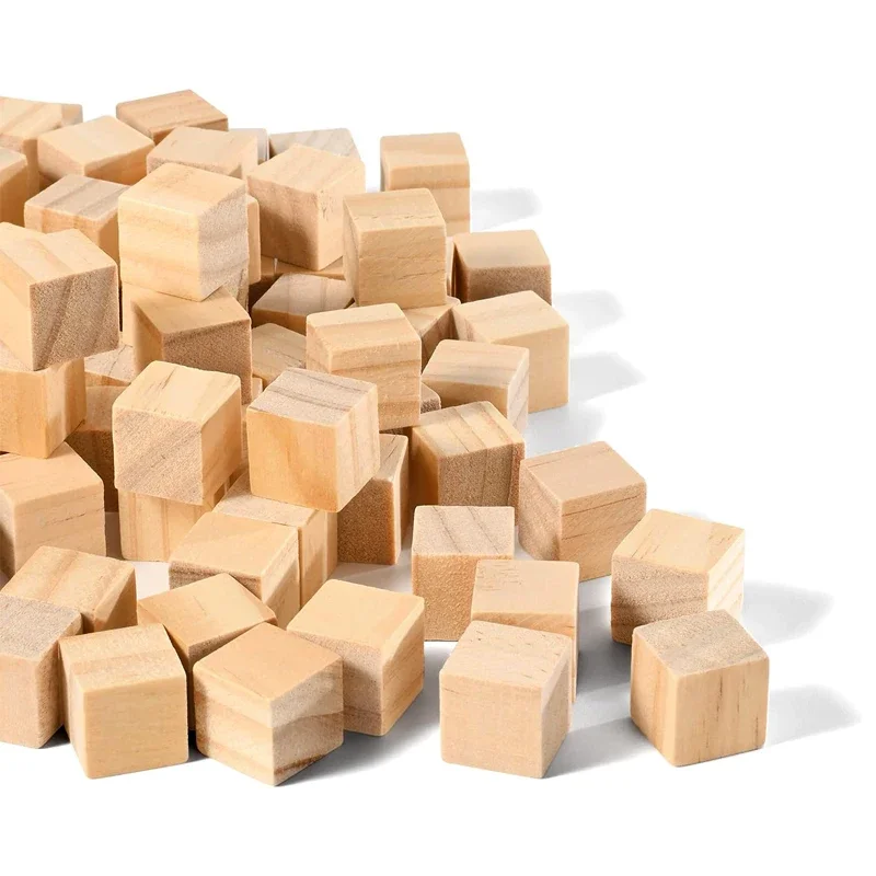 100pcs 2.5cm Wooden Blocks for Crafts, Unfinished Blank Wood Pine Cubes for Painting, DIY Project, Craft Making, Home Decor