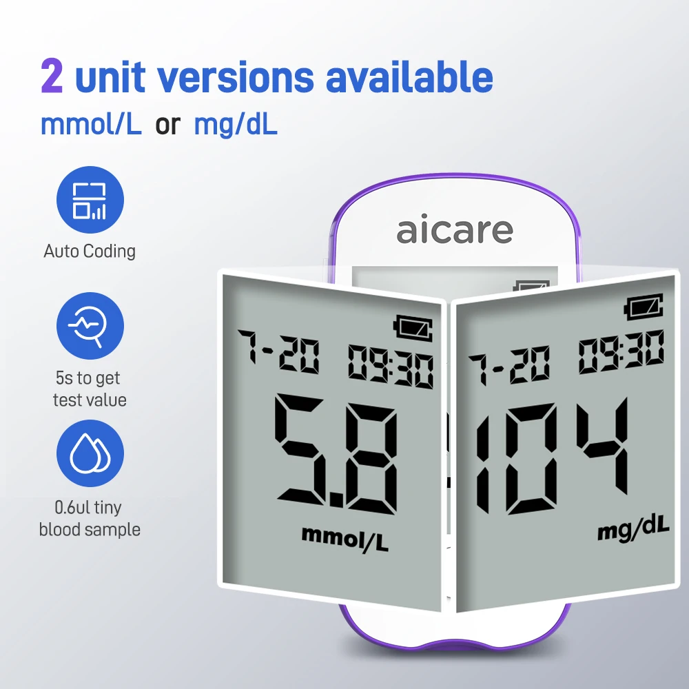 aicare-monitor-de-glicose-no-sangue-kit-de-teste-de-acucar-no-sangue-diabetes-glucometro-domestico-com-50-100-200pcs-tiras-de-teste-lancetas-06μl-amostra