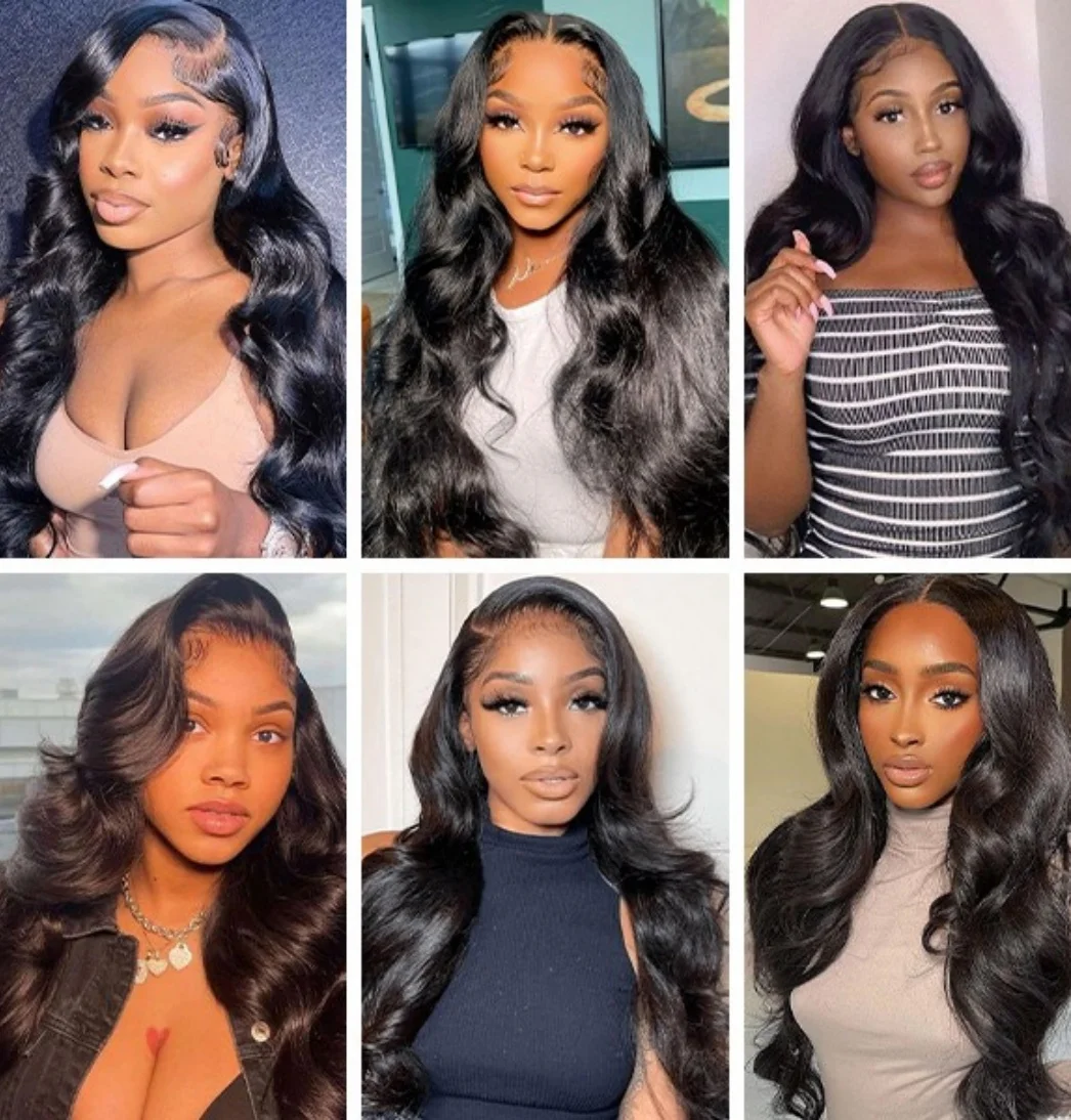 Natural Color 1B 13x6 Inch HD Lace Body Wave  200% Density Lace Front Wigs Human Hair Transparent Lace