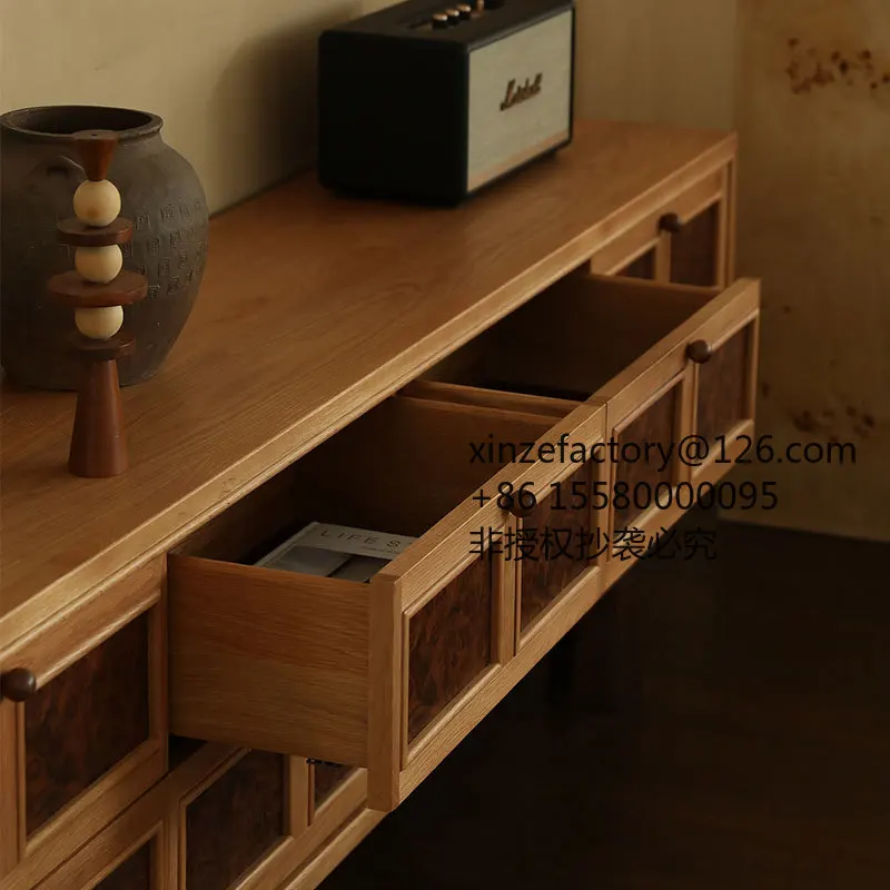 Factory Direct 2026 Top RatedModern Oriental Medieval TV Cabinet French Retro Solid Wood Storage Cabinet Black Walnut Tumor Surp