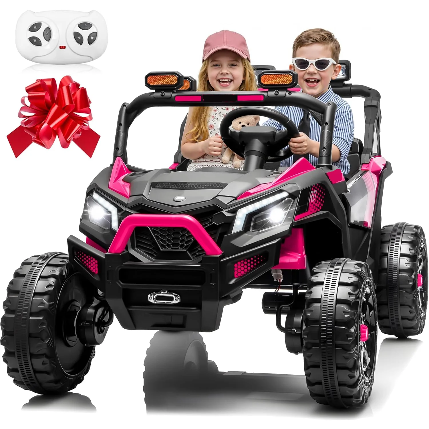 2 Seater 24V 4WD Kids Electric Ride On UTV Off-Road Buggy with Remote Control Bluetooth Music, Kids Ride On Car Toy Gift for Kids Boys Girls