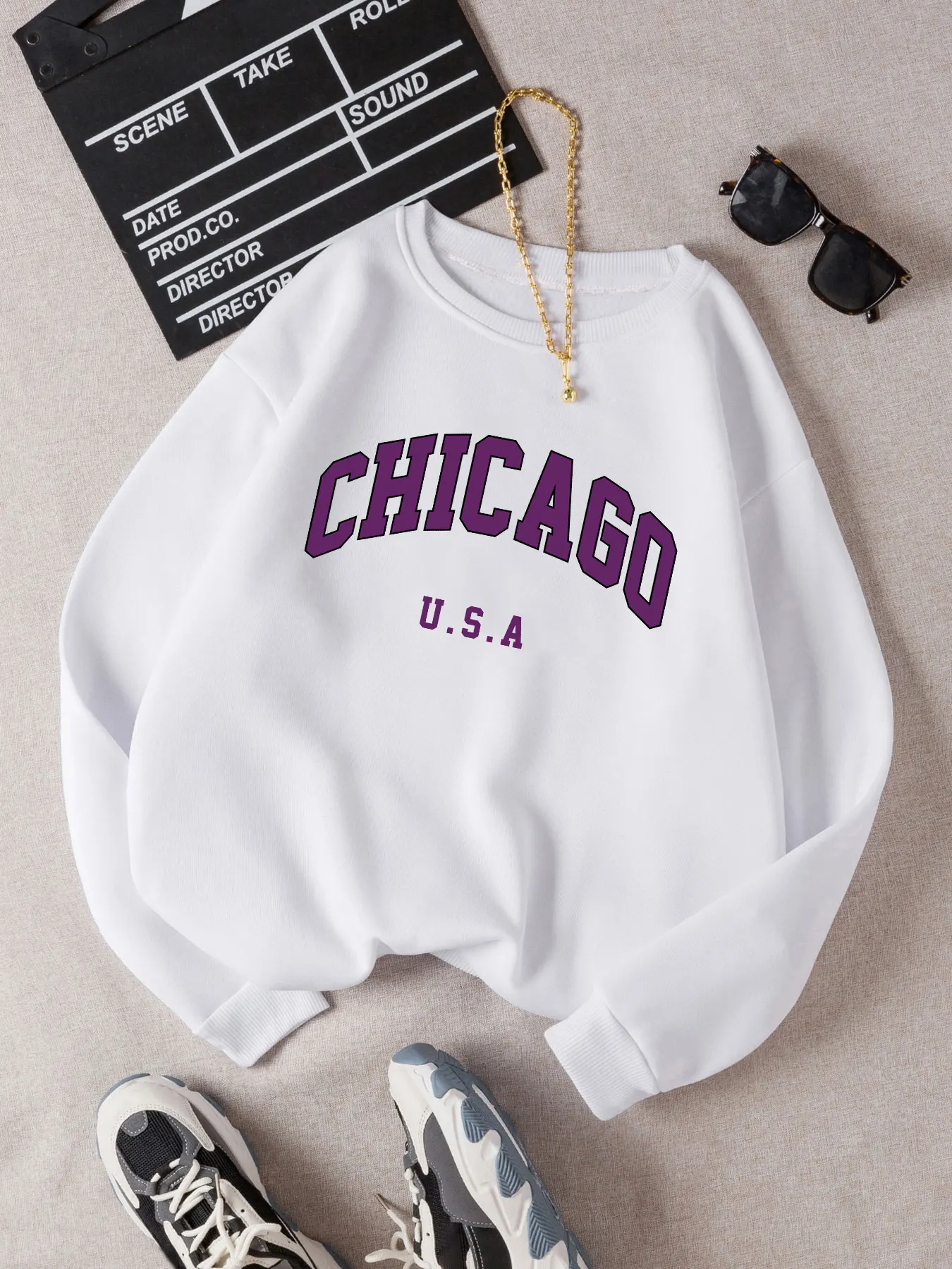 CHICAGO City Print Women Thermal Lined Sweatshirt  Funny Casual Women Sweatshirt