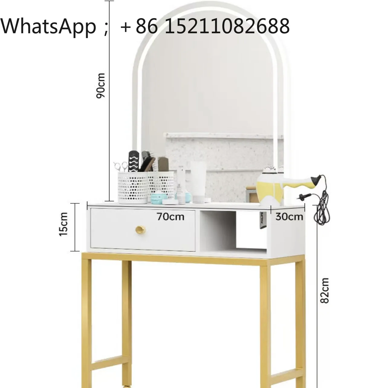LLY non-punching LED light mirror barber shop mirror table special beauty salon mirror table rack integrated