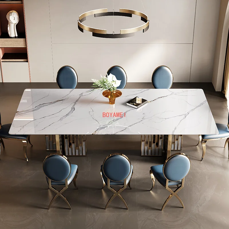 table and chair combination Modern minimalist villa rectangular dining table Minimalist small-sized dining table household