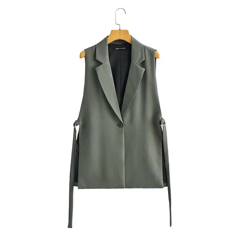 Women's Sleeveless Shawl Collar Waistcoat Slit Side Open Front Vest Blazers