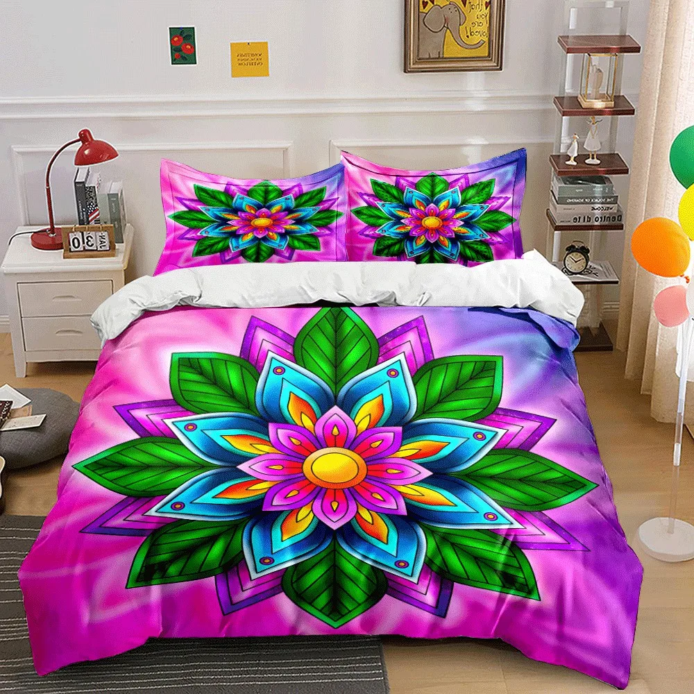 Colorful Floral Mandala Art Set Exquisite three-piece bedding set gift for kids and adults