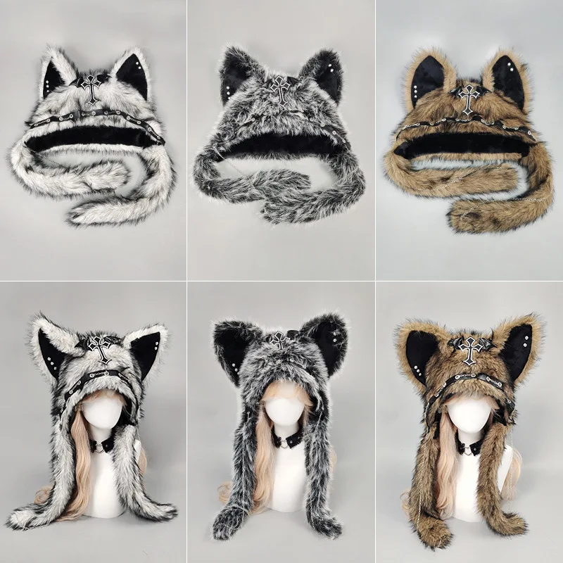 Alternative Kawaii Cat-Ear Beanie - Punk Rock Dark Gothic Style Plush Winter Hat for Warmth Goth Lolita Fashion