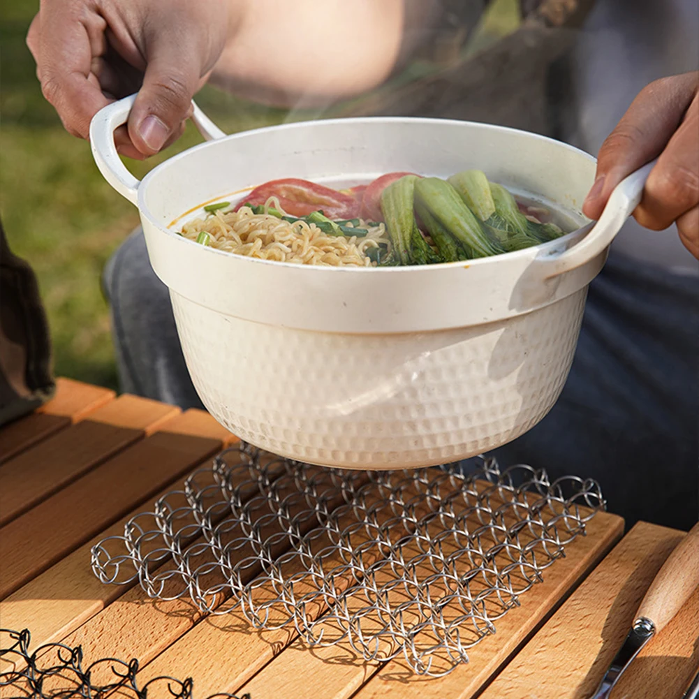 Outdoor Spring Insulated Mat 304 Stainless Steel Coaster Heat-Insulating Pad Trivet Mat for Hot Dishes Pots and Pans for Camping