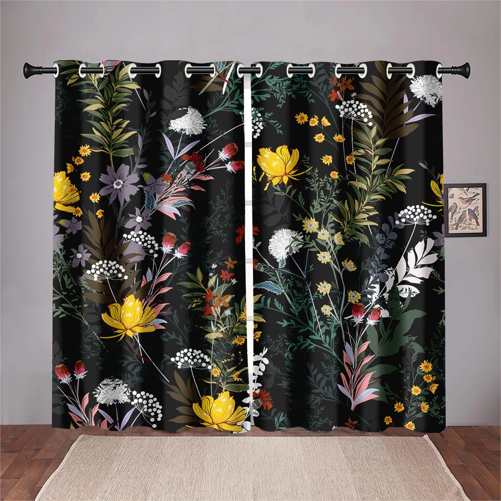 2 panel Bird Tropical Plant Leaf Printed Curtains for Bedroom Living Room Blinds Window cortinas Grommet Top Rod Pocket Drape