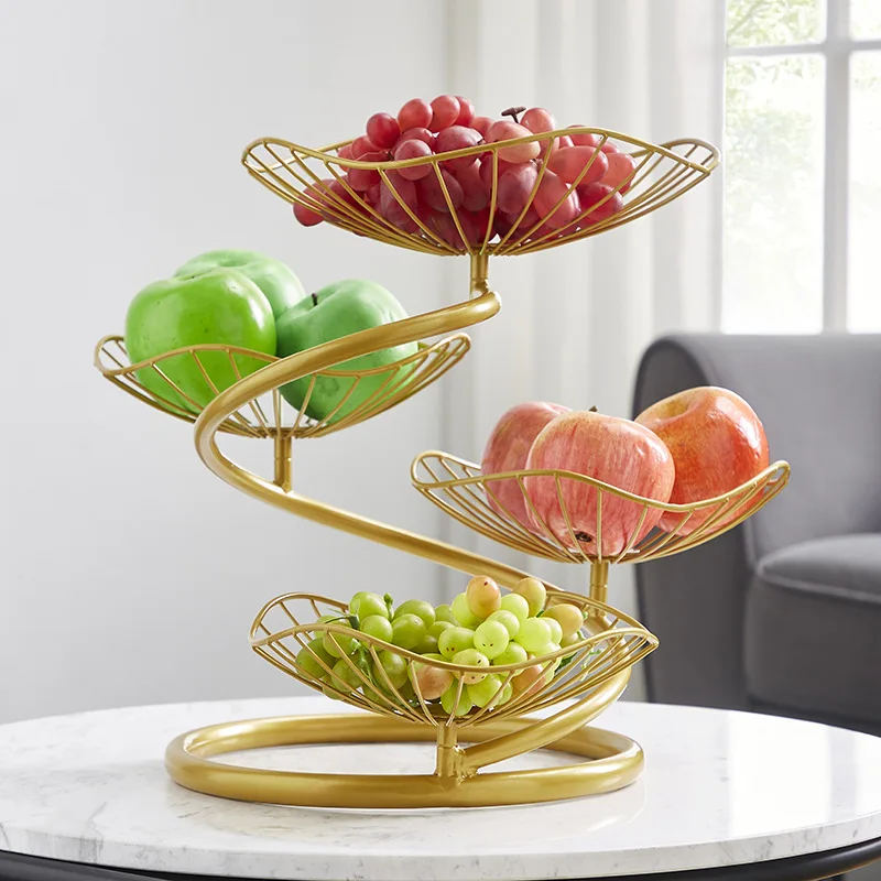 Fruit plate living room home fashion tea table multi-layer lotus leaf shaped fruit basket European storage frame