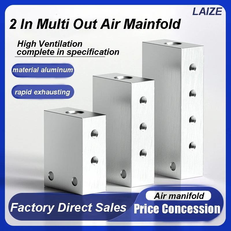 2 In Multi Out Pneumatic Manifold Air Distribution Block, Aluminum Alloy Air Manifold Threads BSPP