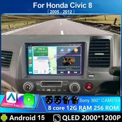 Car Radio Android 15 For Honda Civic 8 FK FN FD 2005 - 2012 RHD Multimedia Player Navigation GPS Carplay Stereo BT Head Unit DSP