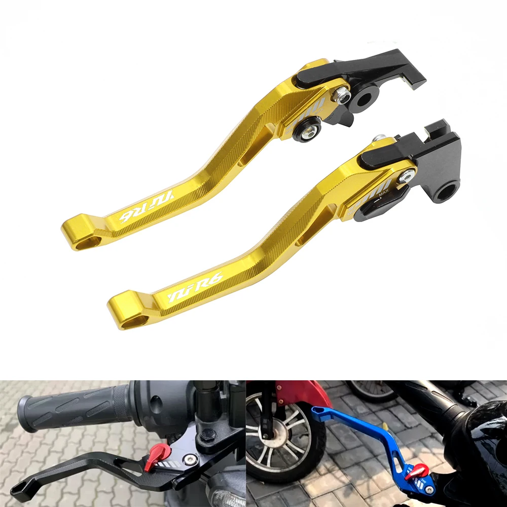 For Yamaha YZF-R6 2005-2016 Adjustable Brake Clutch Levers Set, CNC Aluminum Motorcycle Handlebar Controls with Logo