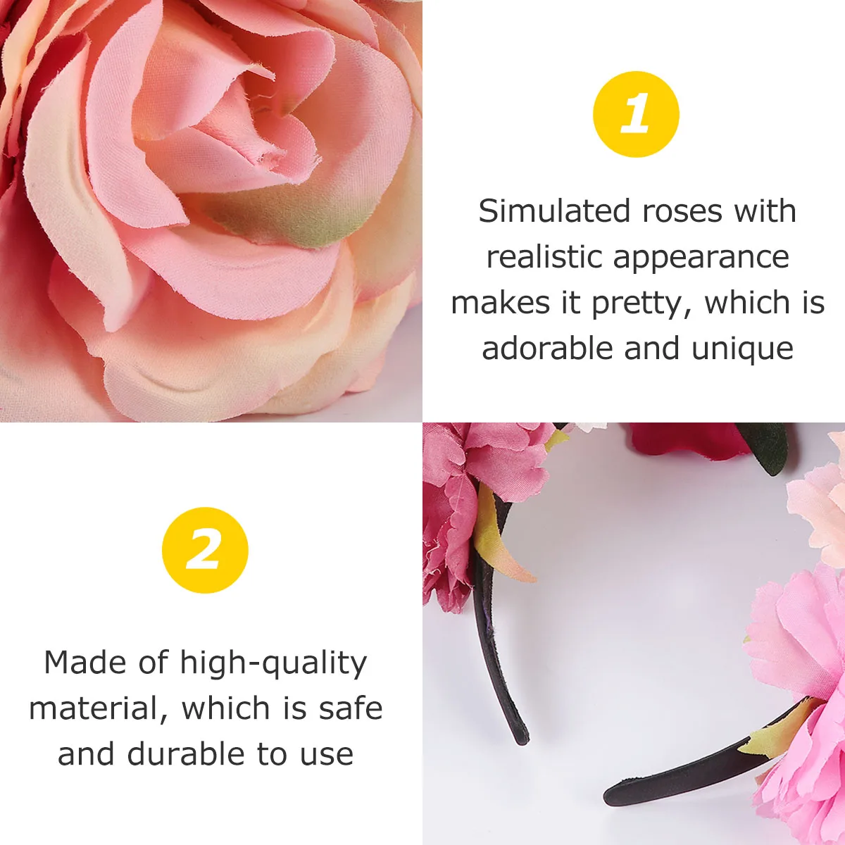 

Rose Flower Hair Band Women Headband Fashion Headdress Hair Accessories Lightweight Comfortable Party Festival