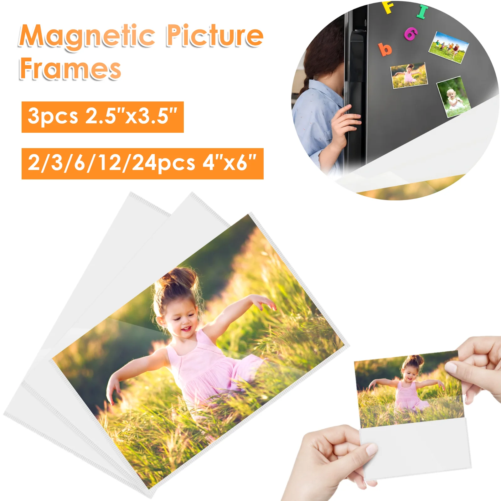2/3/6/12/24Pcs Magnetic Picture Frames Clear PVC Frigerator Magnetic Photo Frame with White Border Portable Magnetic Sign Holder