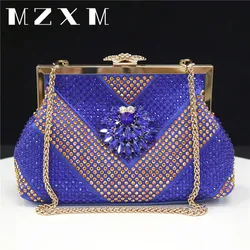 The Blue Shiny Women Party Clutch Bow Buckle Luxury Evening Bags Wedding Dinner Handbags With Chain Rhinestones 2024