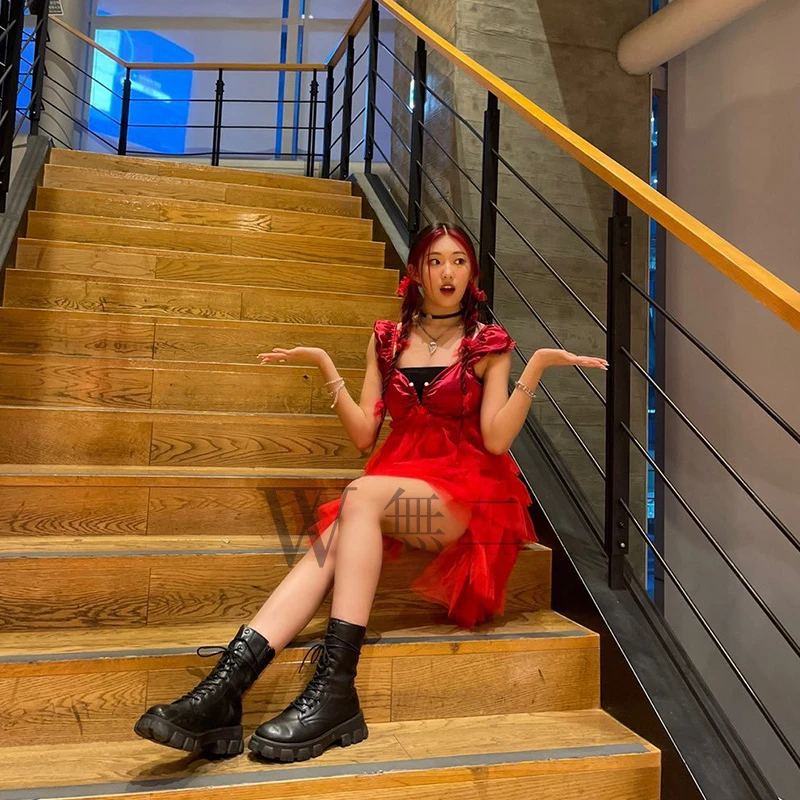 Traje de baile de Jazz de cantante de moda Kpop para mujer, vestido Sexy rojo con hombros descubiertos, traje de fiesta, ropa de Rave para actuaciones en escenario