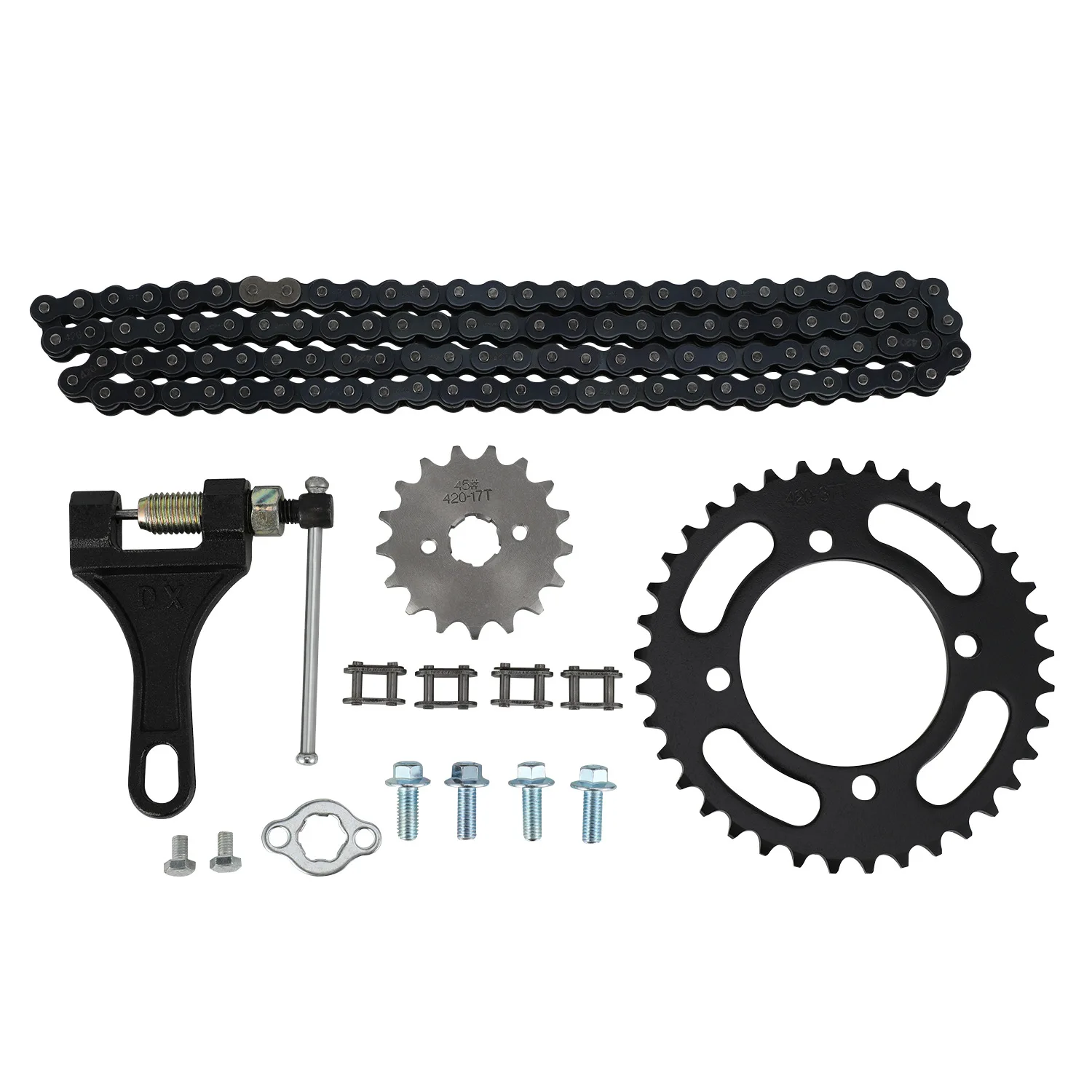 Motorcycle Chain and Sprocket Kit for 50cc Bikes Aluminum Alloy Drive Sprocket Set with 15.5 x 15.5 x 6 cm Replacement Parts